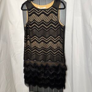Max Studio Black and Gold Chevron Mini Dress